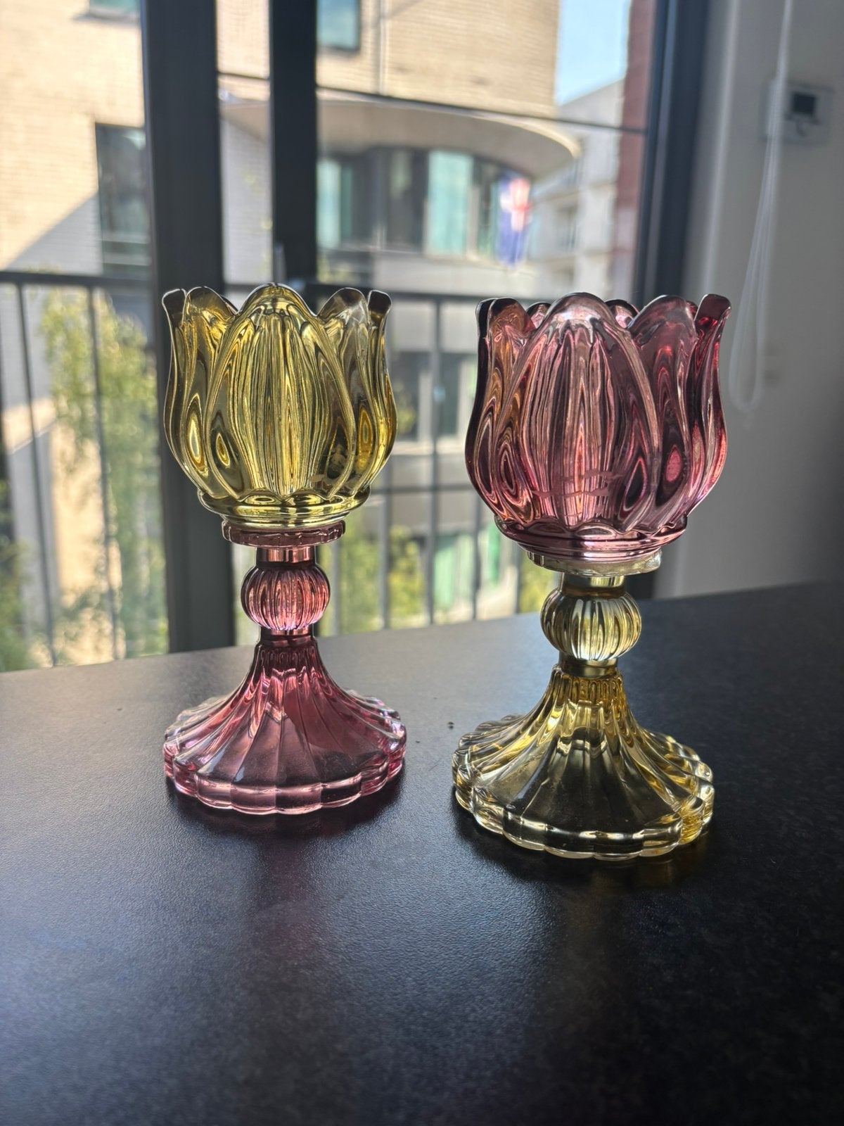Theelichthouders bloemvormig, Ophalen, Glas