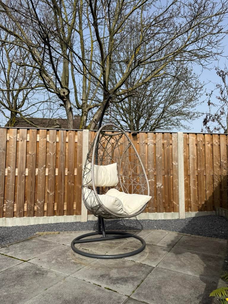 Tuinstoel (hangstoel) incl. staander en kussens, Ophalen, Gebruikt