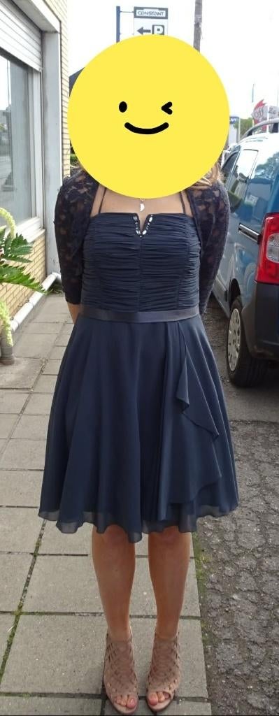 Robe de cocktail grise et gilet - Vera Mont - Taille 40, Taille 38/40 (M), Gris, Comme neuf, Enlèvement