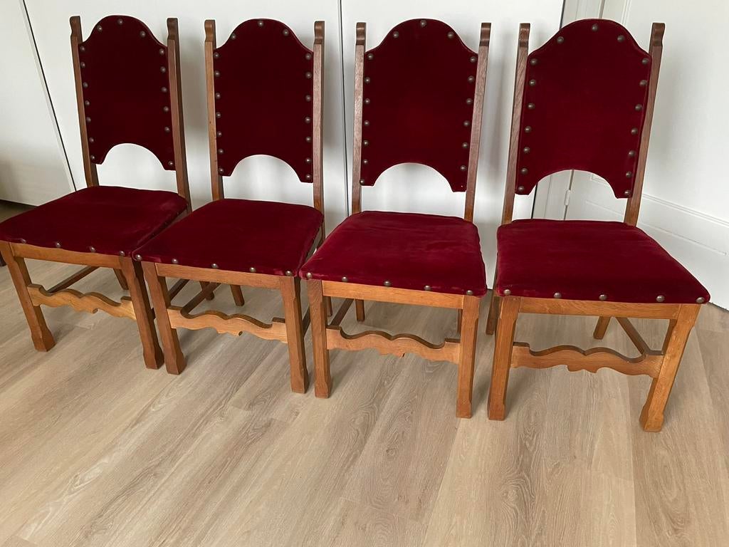 4 chaises en velours rouge foncé, Antiquités & Art, Enlèvement