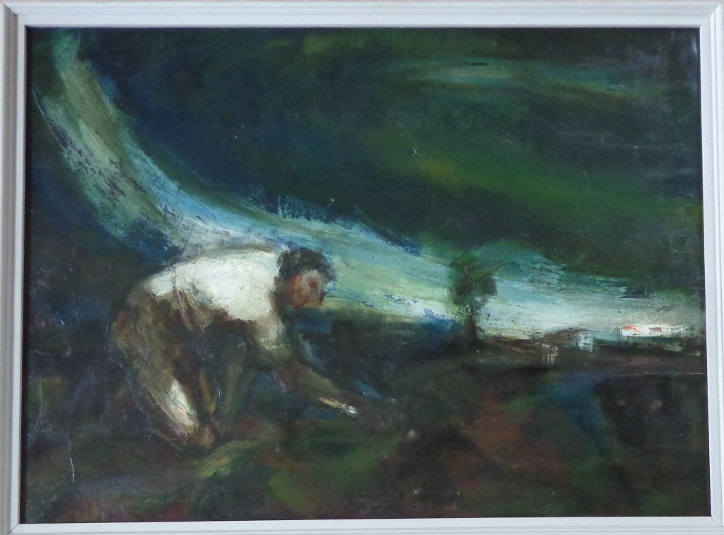 MONOGRAM J. D. M. / LANDBOUWER / OLIEVERF / 70x93cm / KADER, Peinture à l'huile, Signé, Figures, Autres matériaux