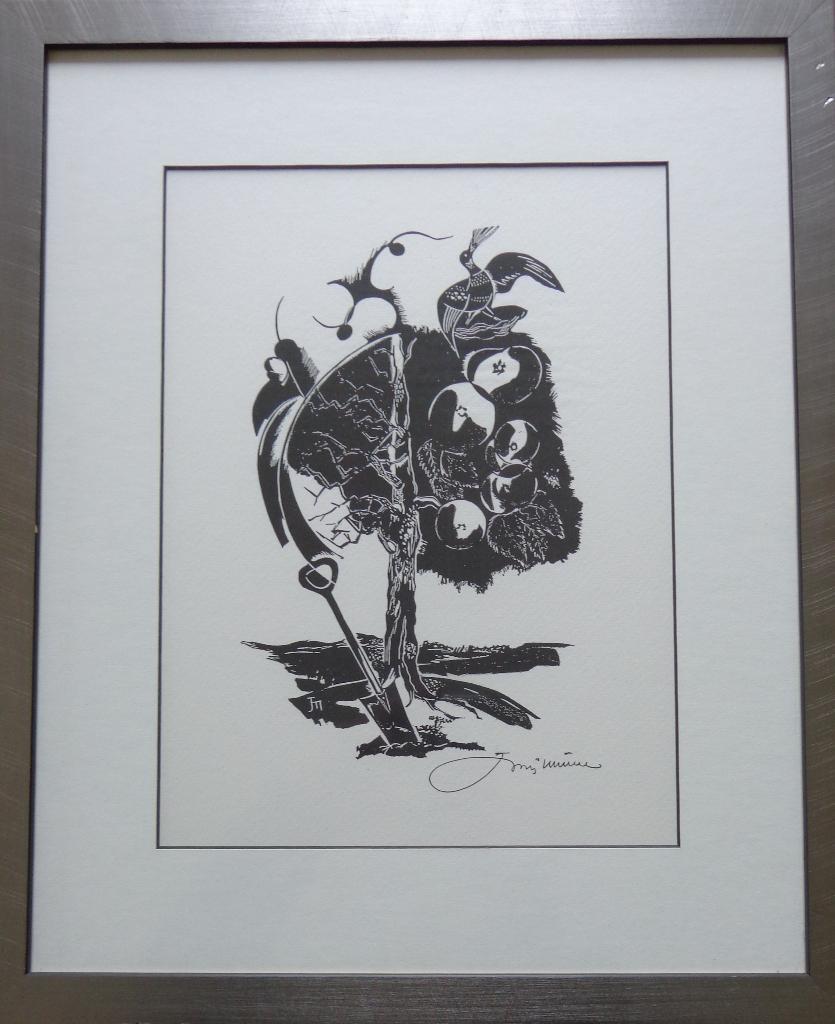 JORIS MINNE / LEVENSBOOM / ZW-W HOUTSNEDE / 47x38cm / KADER, Ophalen of Verzenden