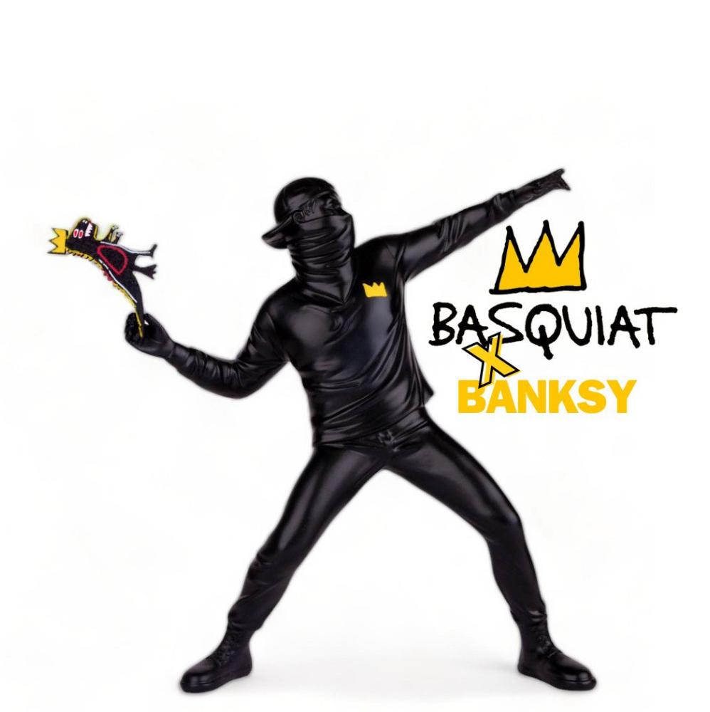 SKE – Banksy Flower Thrower x Basquiat – 9/30 – sculptuur, Enlèvement ou Envoi, 20 - 50 cm, Noir