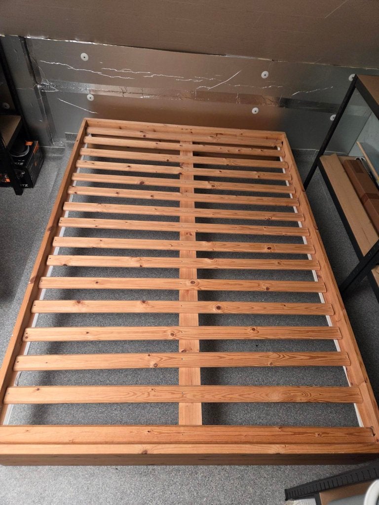 Lit, lit français, en bois de pin, Maison & Meubles, Queen size, 140 cm, Brun, Enlèvement