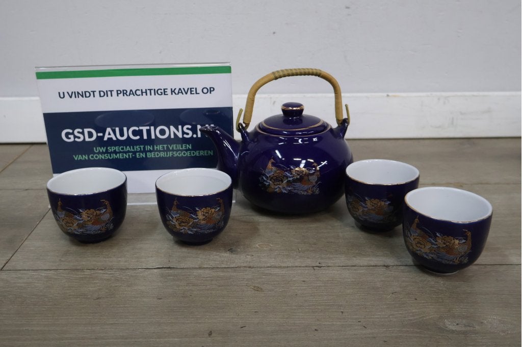 Japanse Kobaltblauwe Theepot met 4 Kopjes, Huis en Inrichting, Keuken | Servies, Niet ingevuld, Niet ingevuld, Niet ingevuld