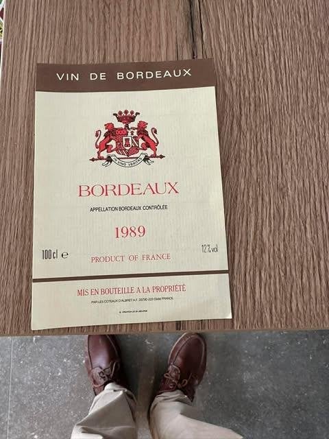 étiquette étiquette vin de Bordeaux 1989 France, Collections, Neuf, Enlèvement ou Envoi, Vin rouge, France