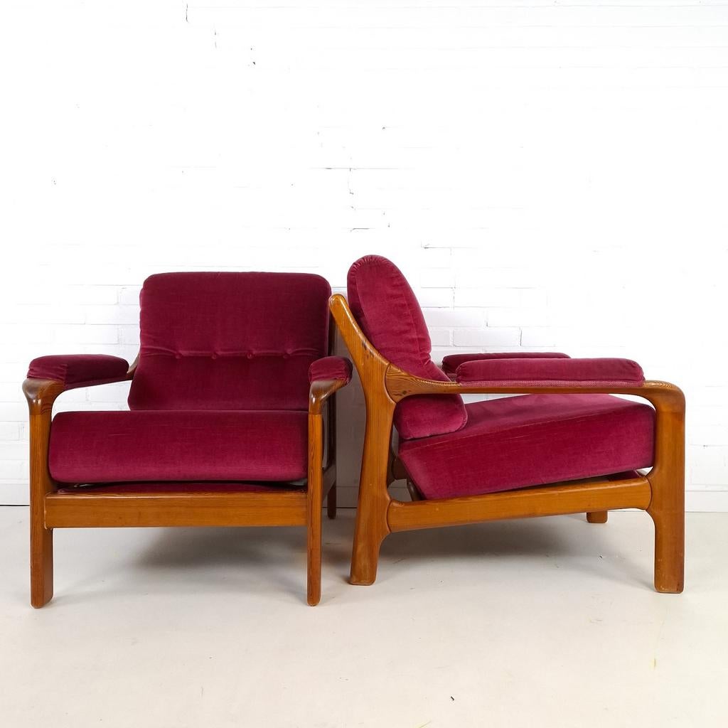 2x vintage fauteuil Deens design jaren 70 hout roze velours, Antiquités & Art, Antiquités | Meubles | Chaises & Canapés, Enlèvement