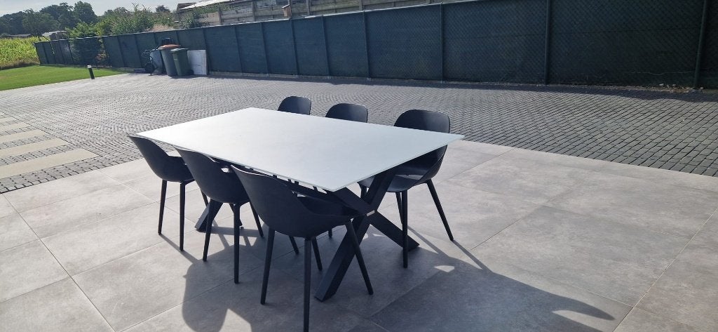 Tuintafel met stoelen., Tuin en Terras, Tuintafels, Ophalen, Zo goed als nieuw, Rechthoekig, Aluminium