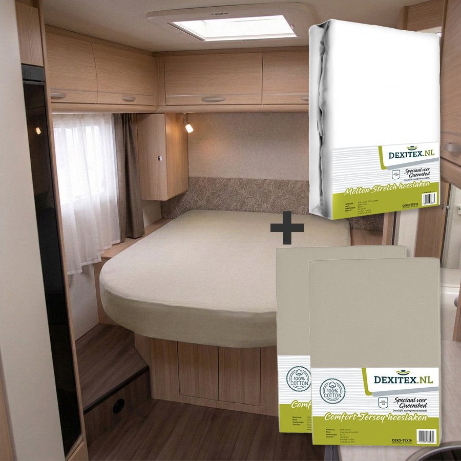 Textielpakket Queensbed/Eilandbed - 1 molton met 2 jersey, Caravanes & Camping, Caravanes Accessoires