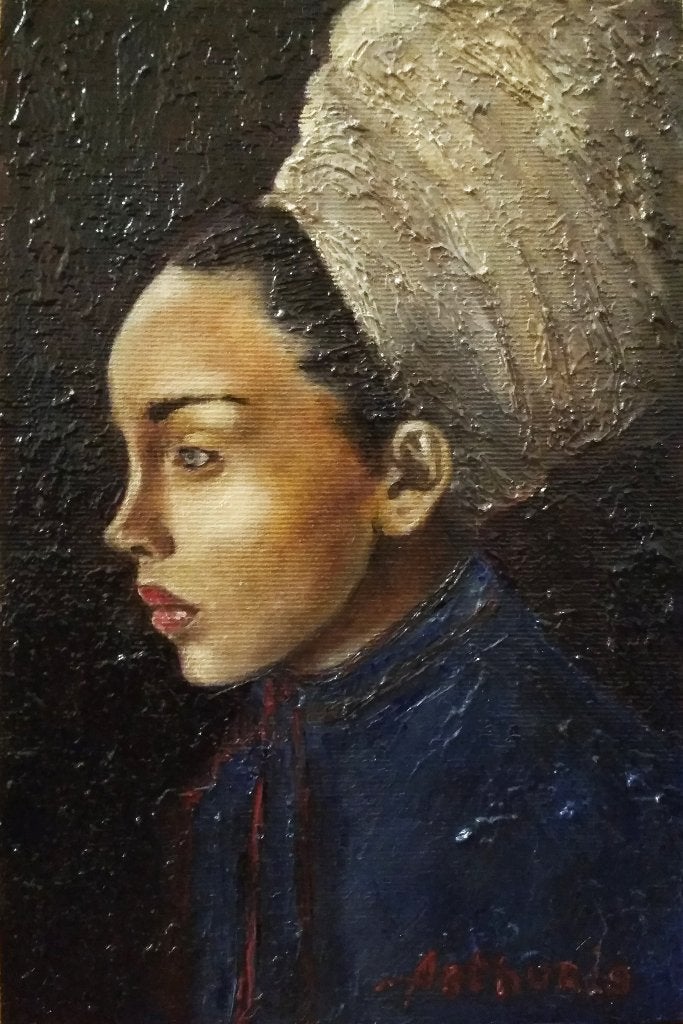 Peinture « Fille portant un turban », Antiquités & Art, Textile, Peinture à l'huile, Certificat d'authenticité, Portrait