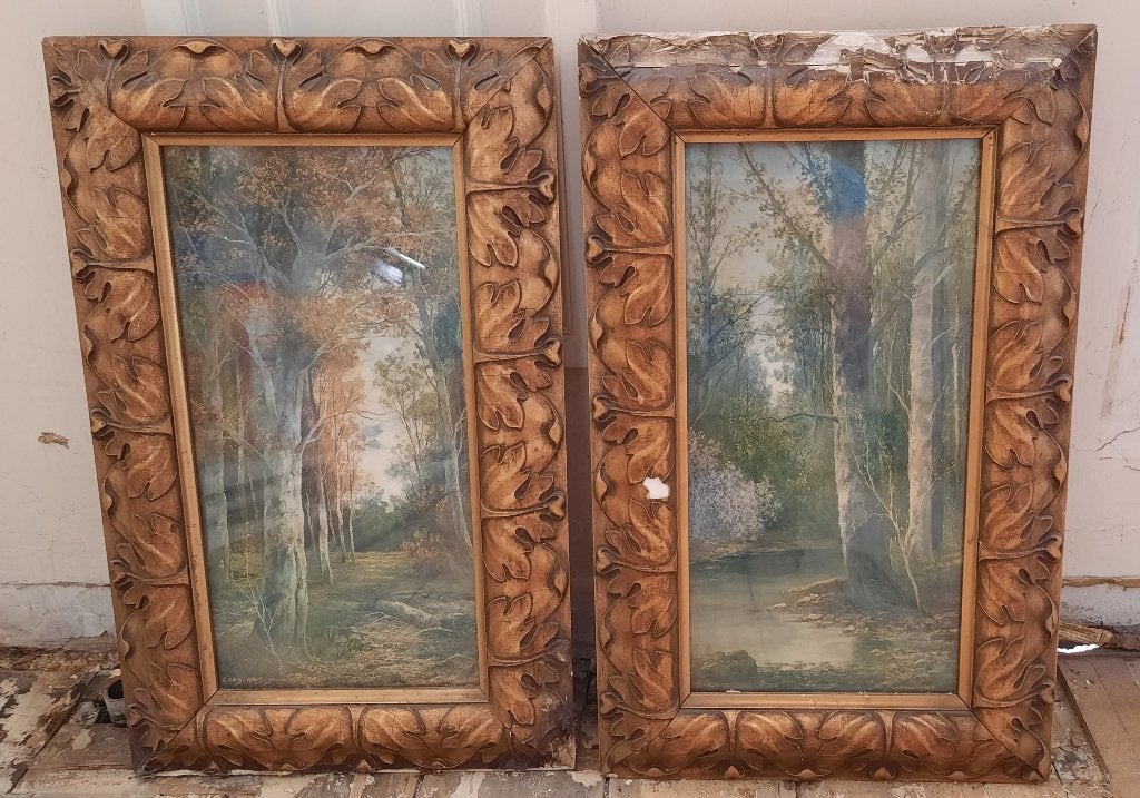 Set Grote Antieke Boslandschappen B. Lambert Karl Kaufmann, Sous verre, Autres techniques, Paysage, Enlèvement