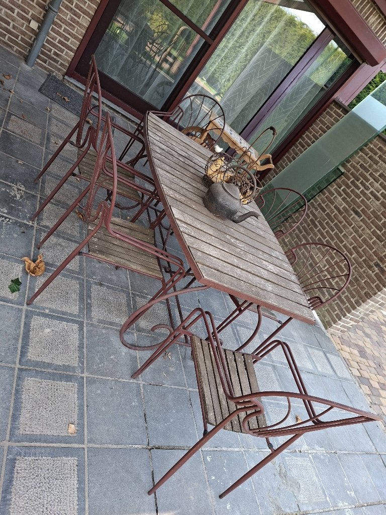 Tuinstel smeedijzer gietijzer, Tuin en Terras, Tuintafels, Ophalen, Gebruikt, Vierkant