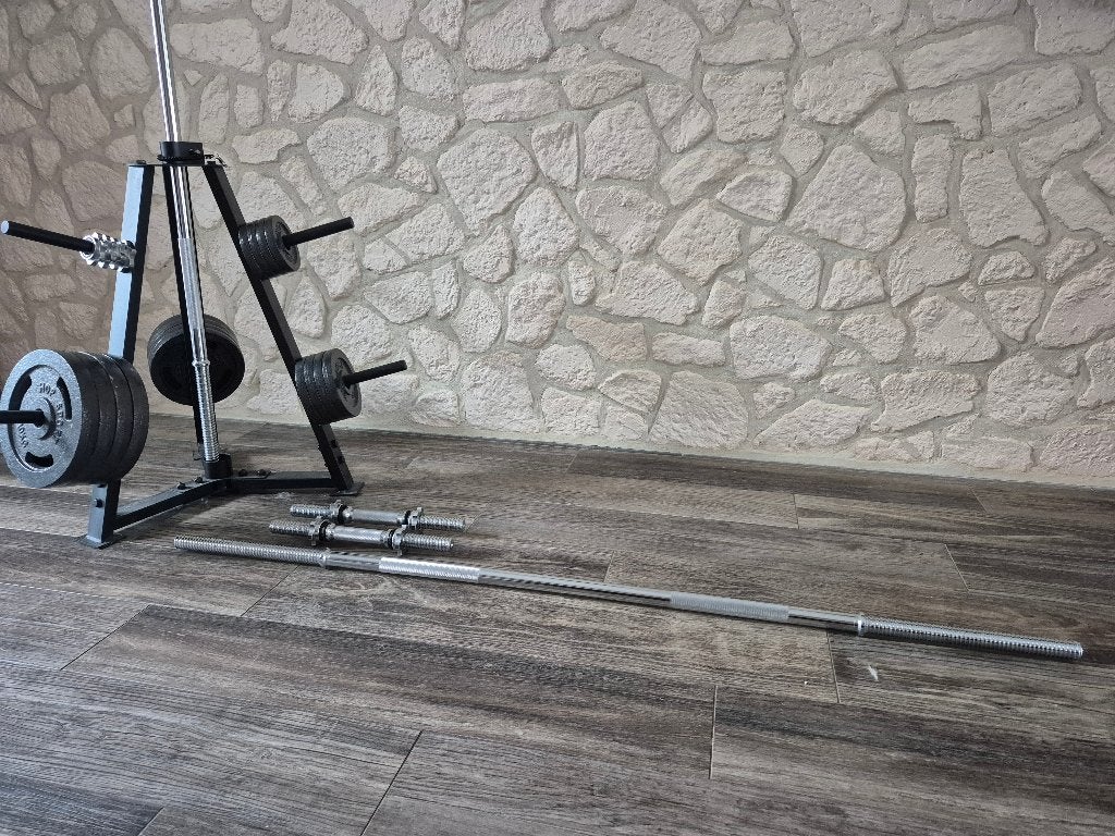 Support triangulaire avec haltère, Sports & Fitness, Enlèvement, Comme neuf, Bras, Haltère