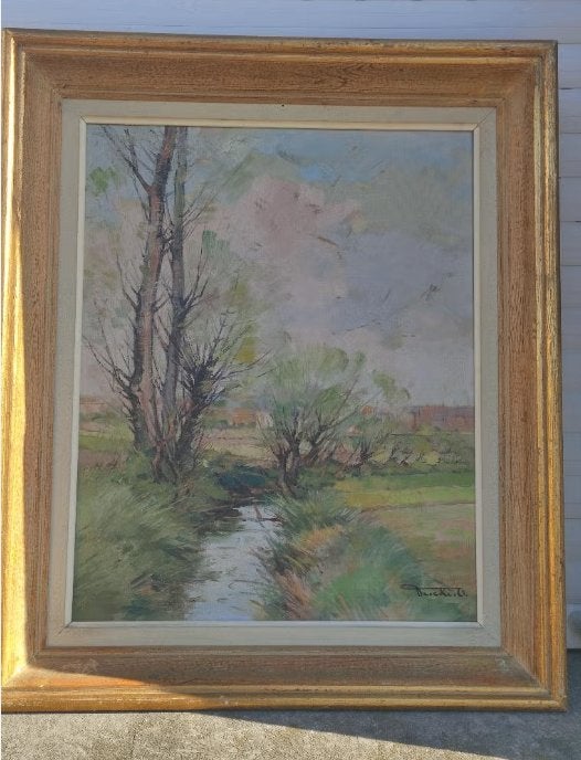 huile sur toile petit ruisseau signe Octave Pycke, Antiquités & Art, Art | Peinture | Classique, Enlèvement ou Envoi, Toile