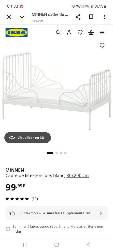 2 Cadres de lit enfant extensibles IKEA arabesques blanc, Matelas, 70 à 85 cm, Enlèvement, 180 cm ou plus