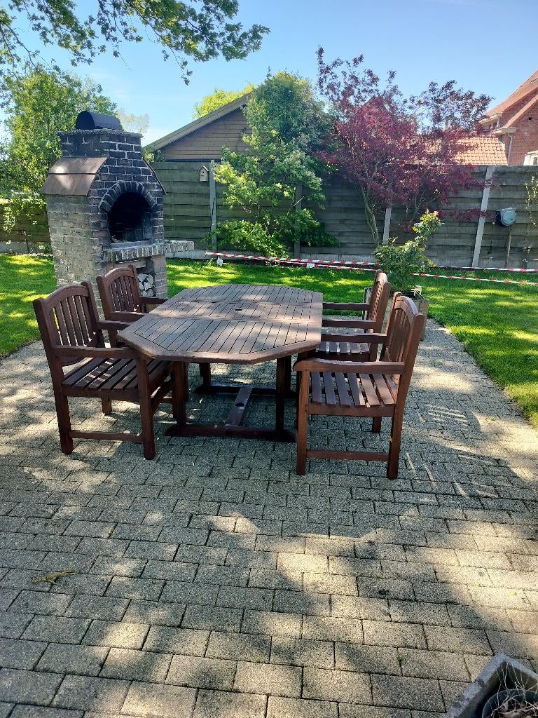 Teakhouten tuintafel met vier stoelen, Enlèvement, Utilisé, Bois de teck