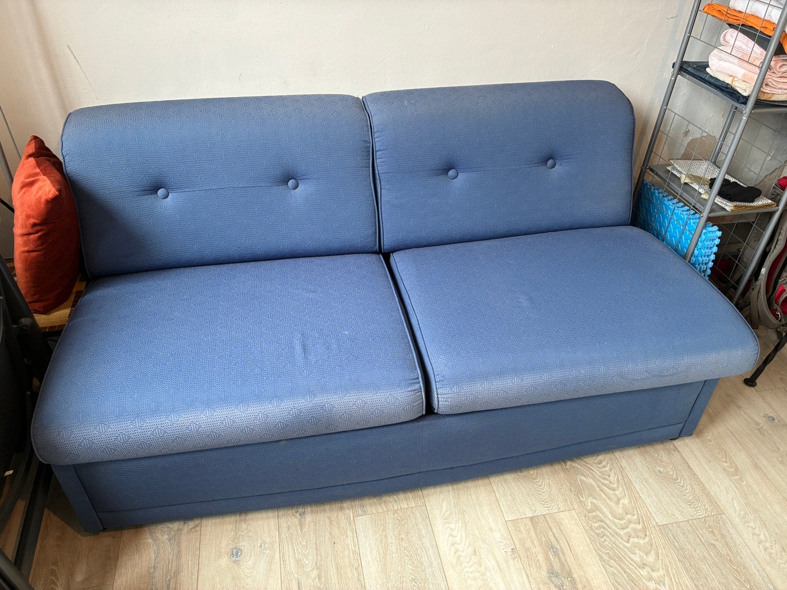 Zetelbed / slaapzetel in blauwe stof, Huis en Inrichting, Slaapkamer | Slaapbanken, Ophalen, Gebruikt, 90 cm