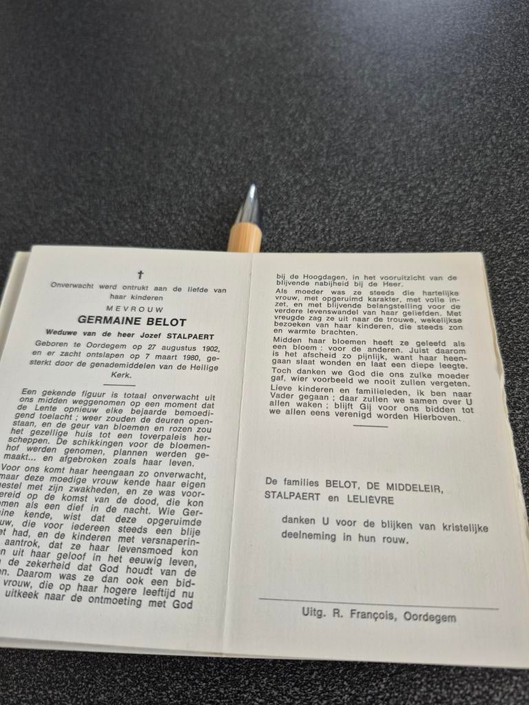 Bidprentjes Oordegem, Enlèvement ou Envoi