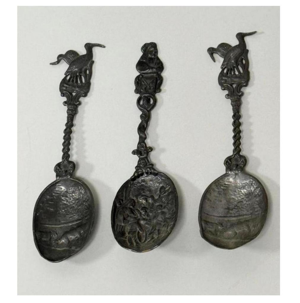 1850 Lot de 3 cuillères anciennes étain, cuillère Jan Steen, Enlèvement ou Envoi