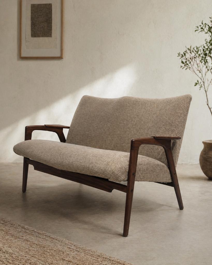 Canapé deux places vintage scandinave en teck massif, Enlèvement