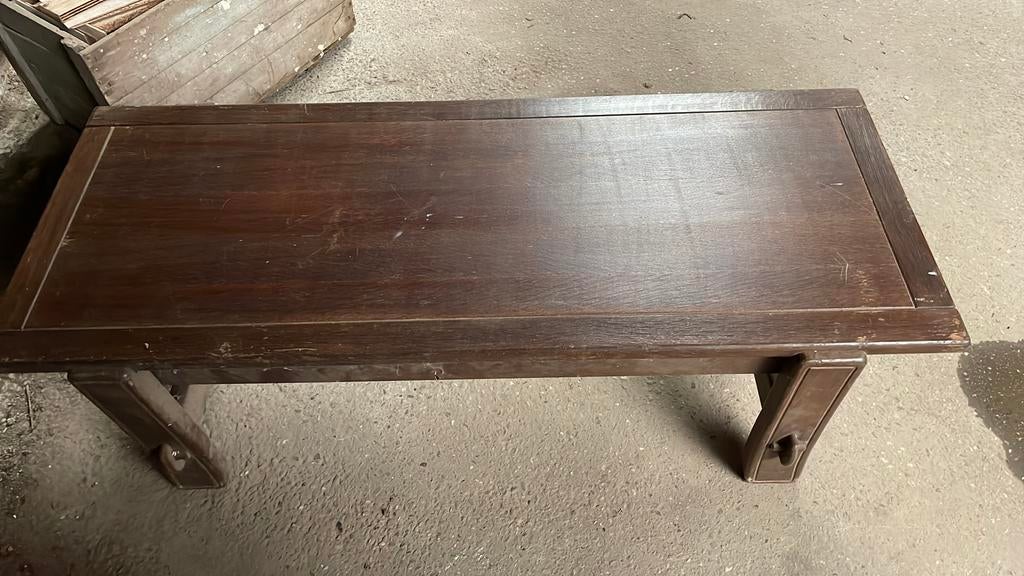 Massief houten salontafel, Ophalen, Gebruikt, 100 tot 150 cm, Eikenhout