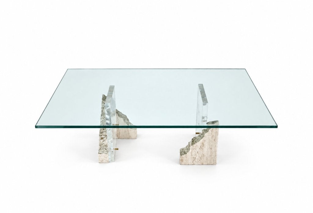 Travertin coffee table - Vintage salontafel - Travertijn, Ophalen