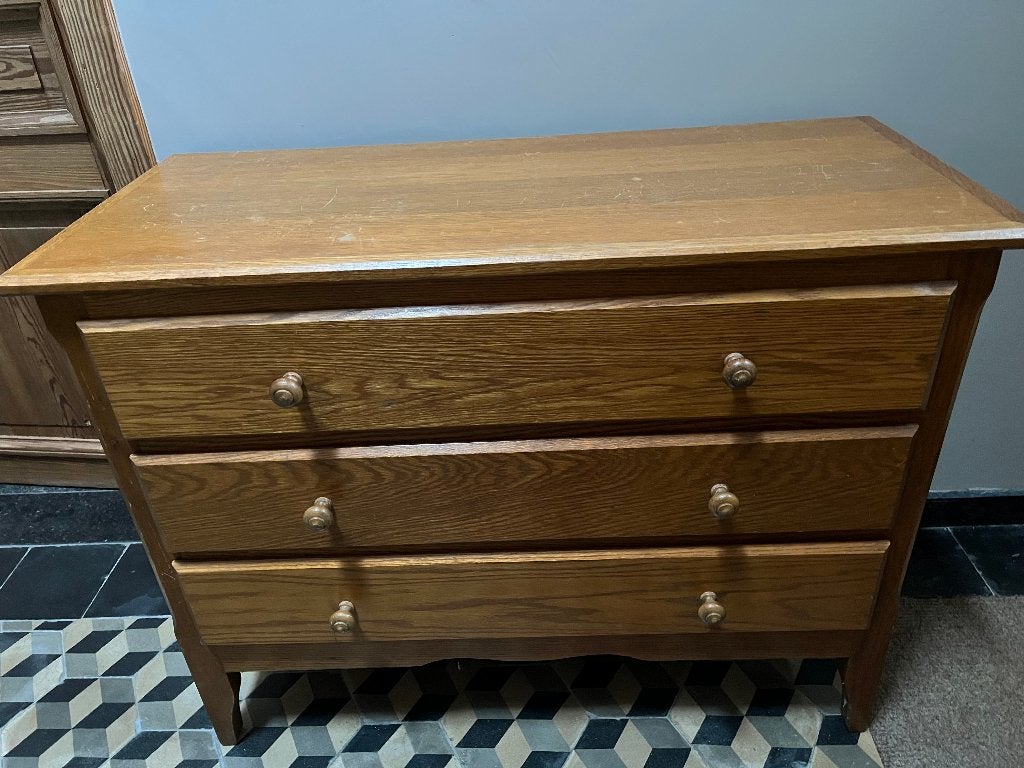 massief eiken ladenkast - commode met 3 lades, Ophalen, Gebruikt, 100 tot 150 cm, Eikenhout