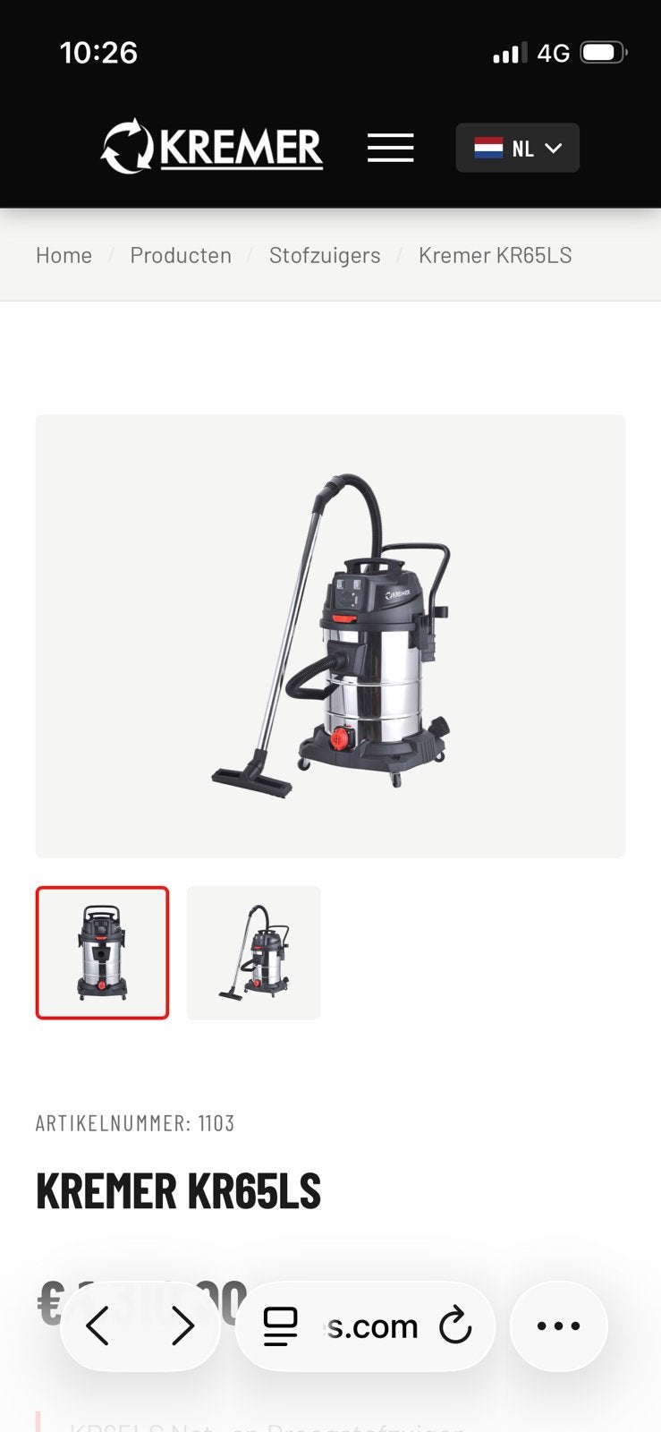 Stofzuiger KREMER KR65LS, Doe-het-zelf en Bouw, Ophalen, Nieuw, Overige typen