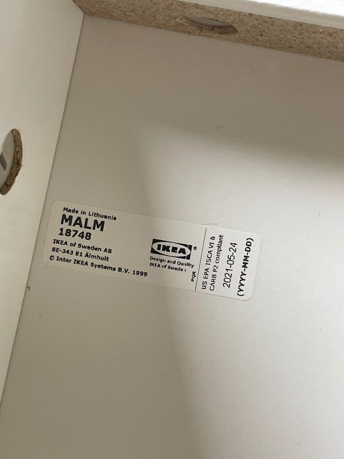 IKEA MALM wit nachtkastje met 2 laden uit 2021, Ophalen, Gebruikt