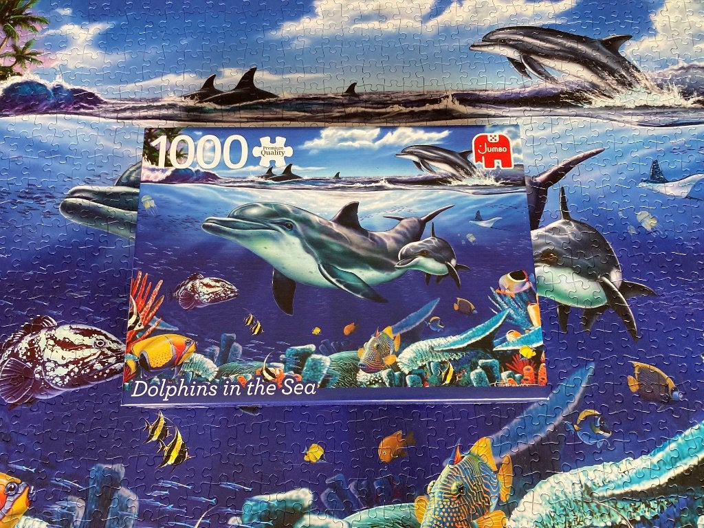 Puzzle 1000 pièces : Dolphins in the Sea - Jumbo, Enlèvement ou Envoi, 500 à 1500 pièces, Comme neuf, Puzzle