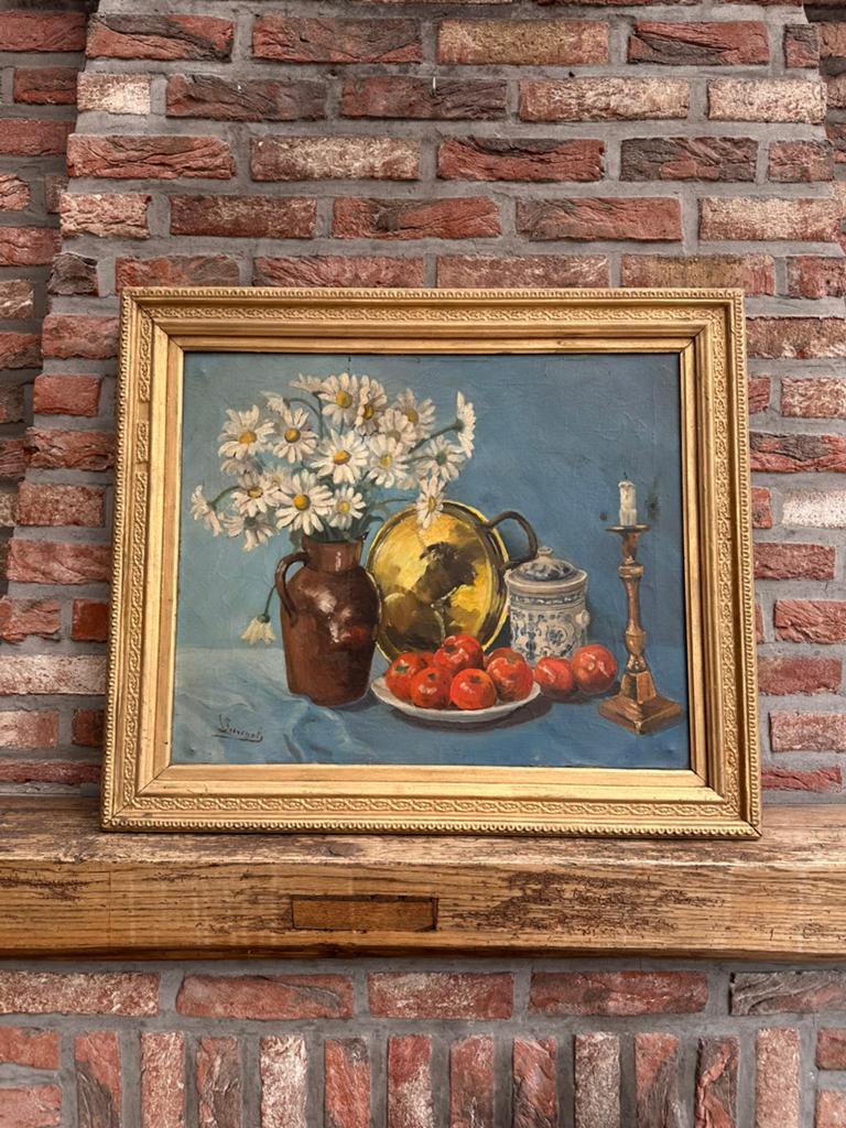 Huile sur toile , nature morte classique signée, Enlèvement