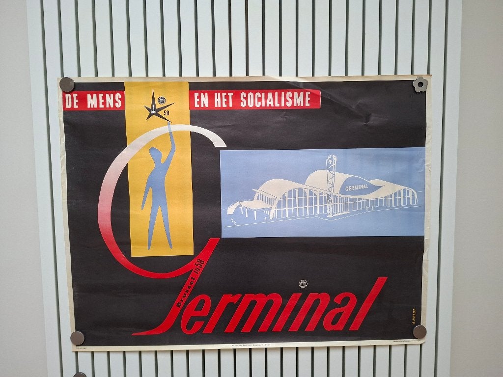 Affiche expo 58 "Germinal", Collections, Posters & Affiches, Enlèvement ou Envoi, Rectangulaire vertical, Utilisé, Autres sujets/thèmes