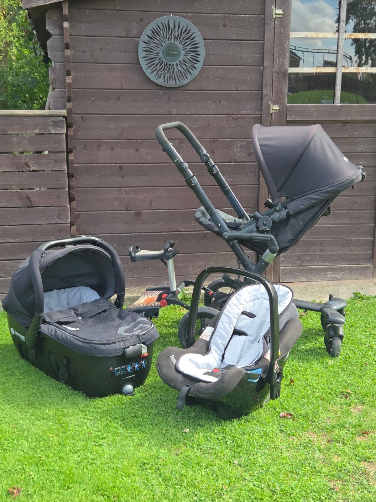 Ensemble Poussette+nacelle+siège auto+BuggyBoard+1base, Avec siège auto, Autres marques, Enlèvement, Utilisé