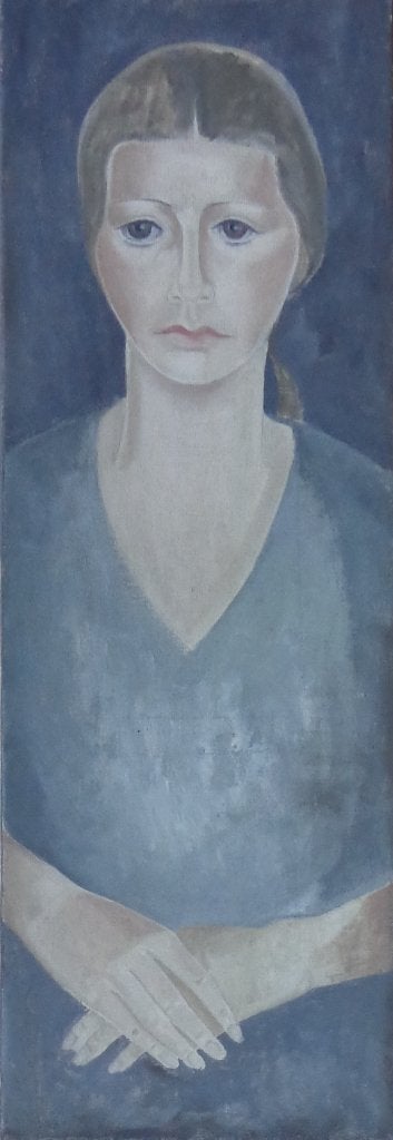 ONBEKEND / VROUWENPORTRET / OLIEVERF DOEK / 87x30cm CHASSIS, Antiquités & Art, Portrait ou Personnes, Peinture à l'huile, Expressionniste