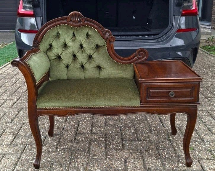 Klassiek Groen Telefoonbankje met Lade (Chaiselongue), Ophalen