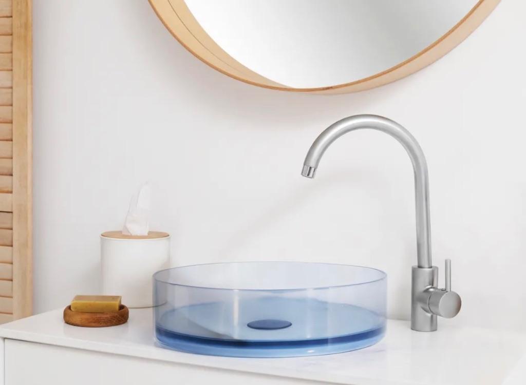 Blauwe lavabo badkamer  - opbouw, Minder dan 50 cm, Nieuw, Ophalen of Verzenden, Minder dan 25 cm