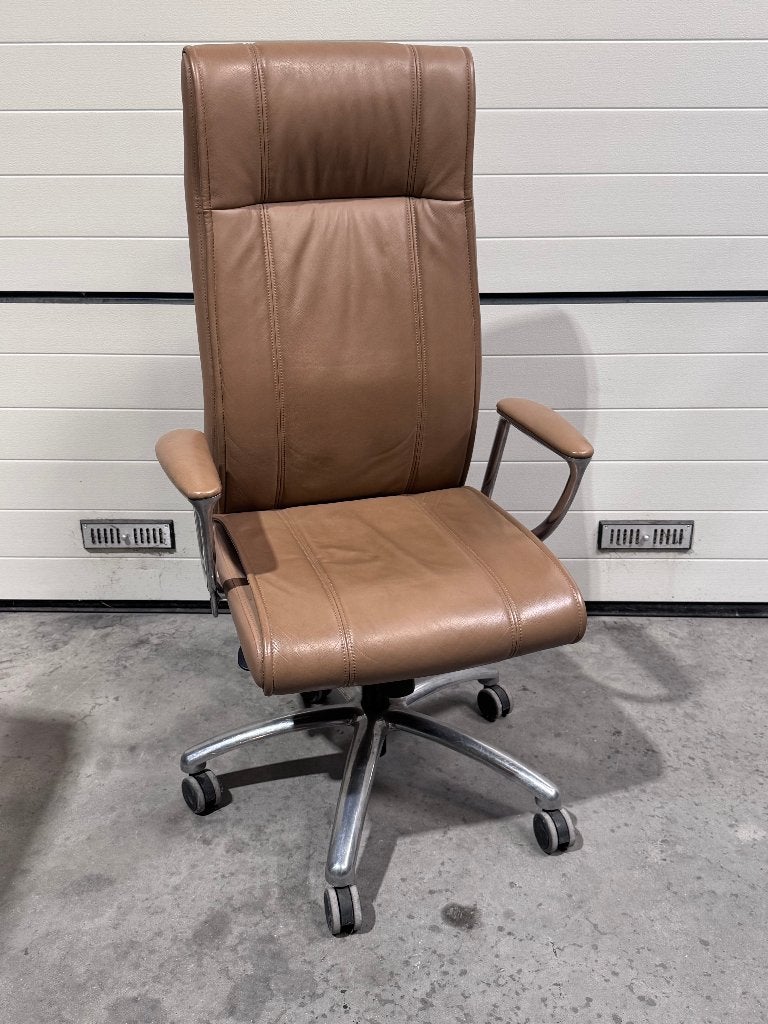 Fauteuil de direction en cuir, Maison & Meubles, Brun, Enlèvement, Utilisé, Chaise de bureau