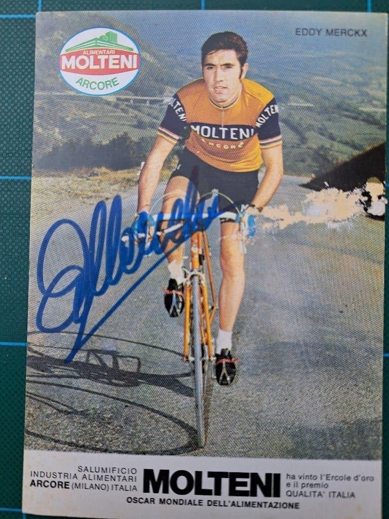 Eddy Merckx — Vintage gesigneerde Molteni-reclamekaart, Ophalen of Verzenden, Gebruikt