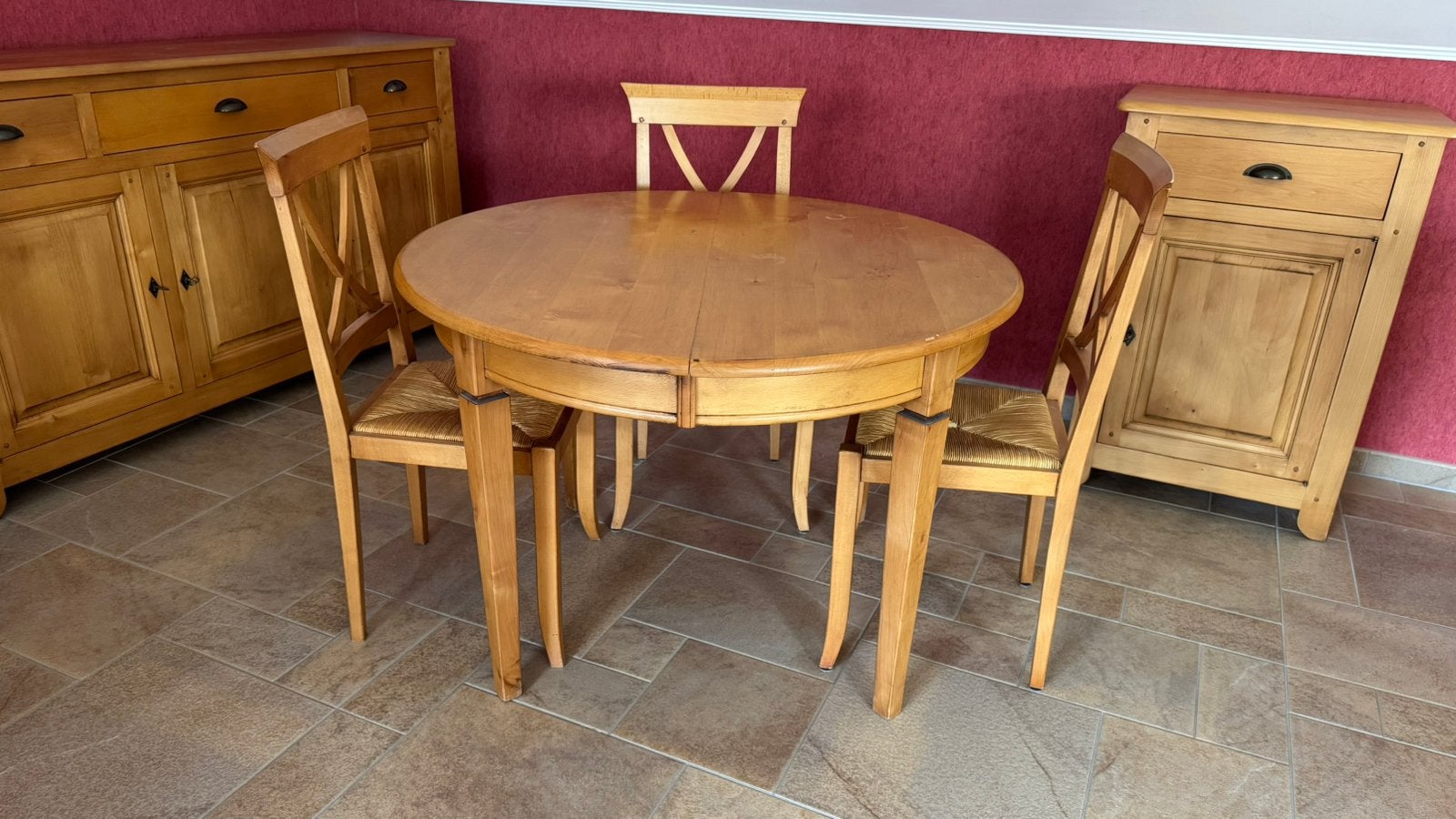 Salle à manger en bois massif – Table extensible, Maison & Meubles, Enlèvement, Utilisé, 4 à 6 chaises