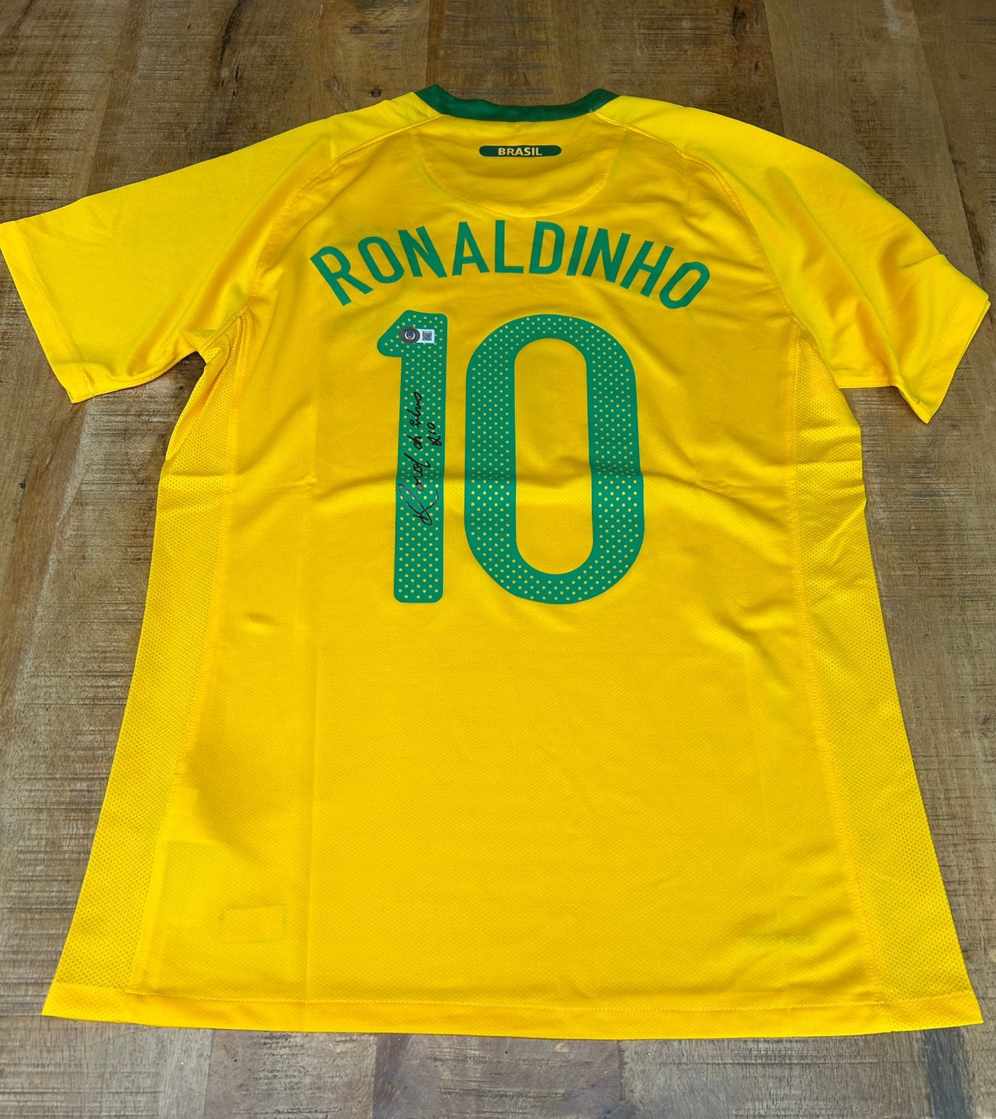 Gesigneerd shirt Brazilie Ronaldinho Beckett, Enlèvement ou Envoi, Comme neuf, Maillot
