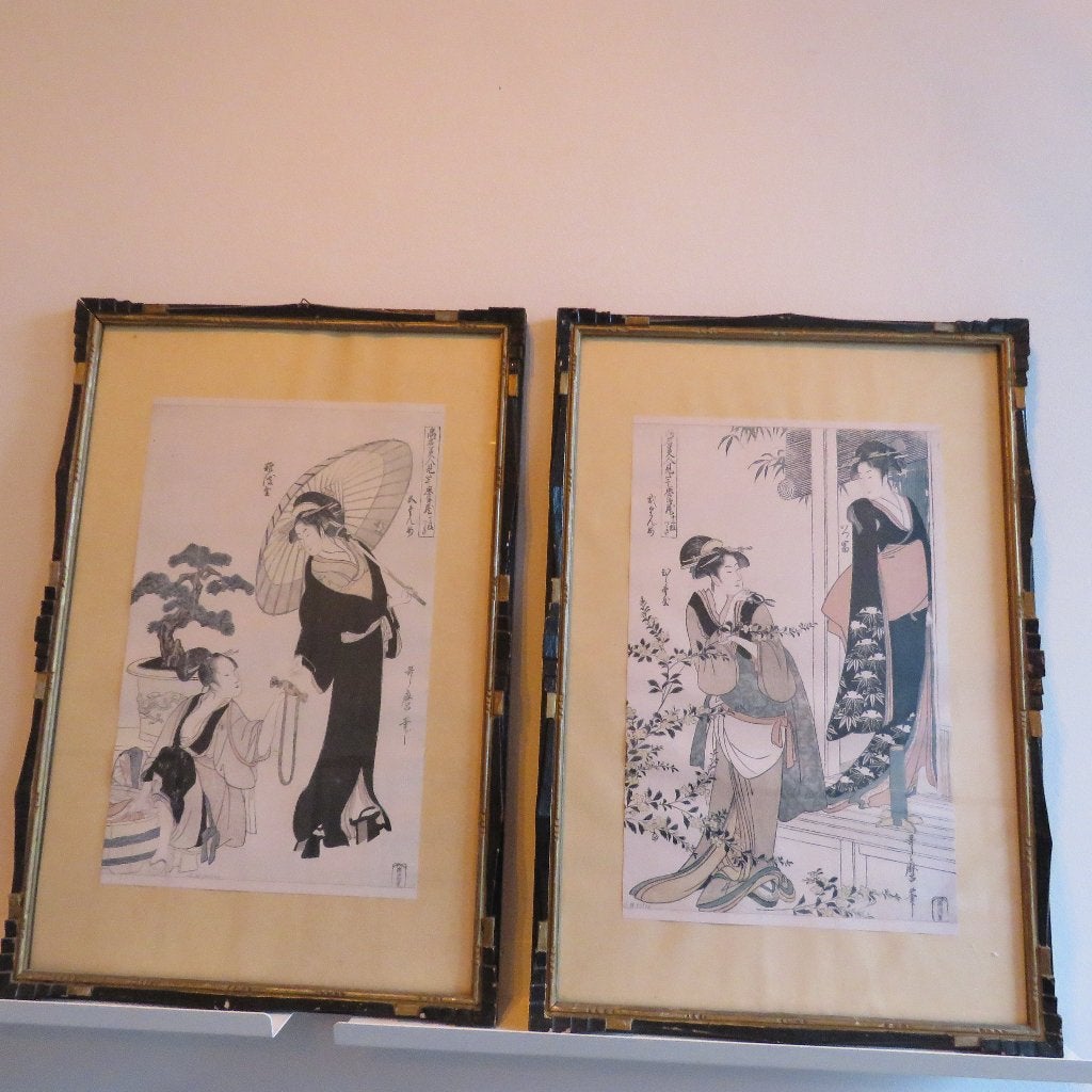 Deux cadres vintage à imprimé geisha, Enlèvement ou Envoi