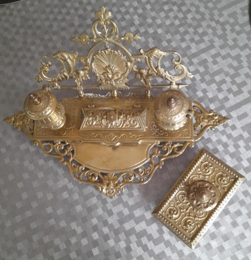 Koperen inktstel en vloeipapierhouder, Antiek en Kunst, Ophalen of Verzenden, Koper