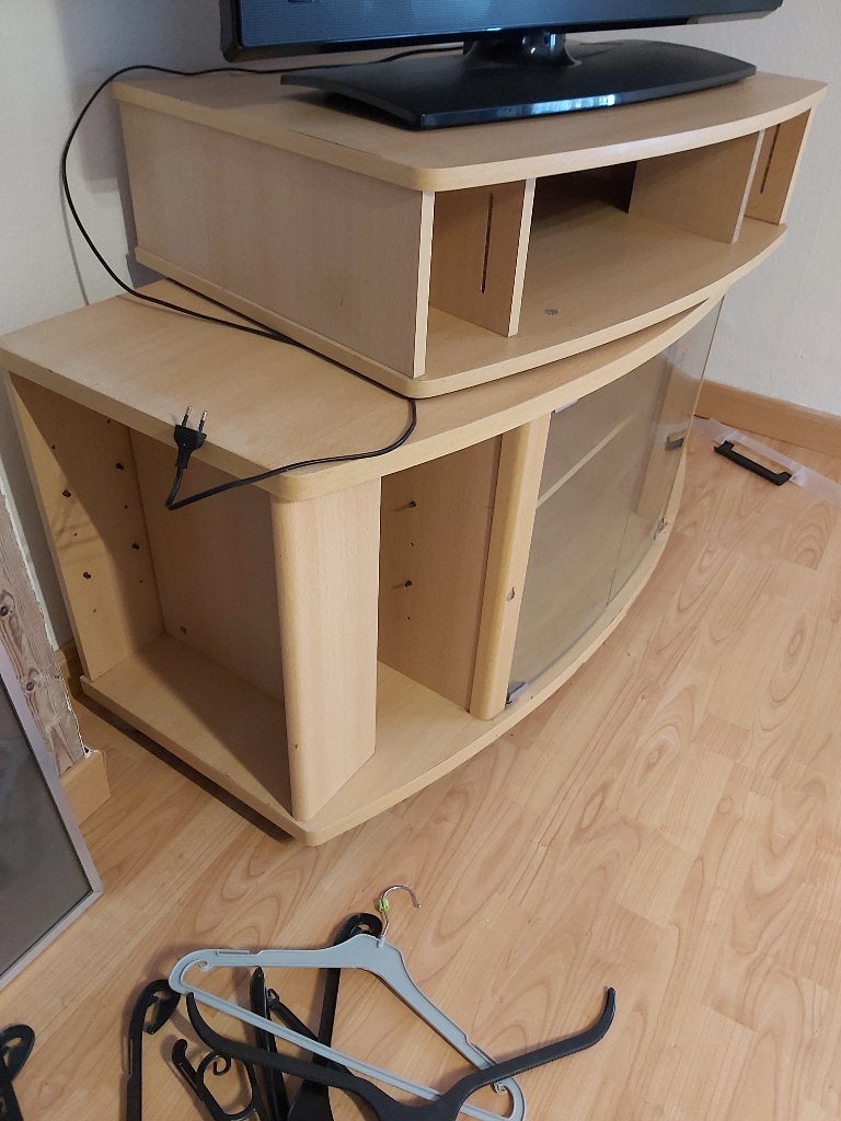 Meuble TV bois clair à plateau pivotant et portes vitrées, Moins de 100 cm, 100 à 150 cm, Enlèvement, Utilisé