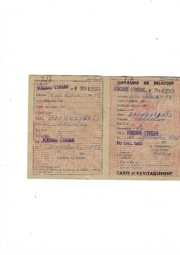 Commune de Fontaine l'Evêque Carte de ravitaillement, Envoi, Comme neuf