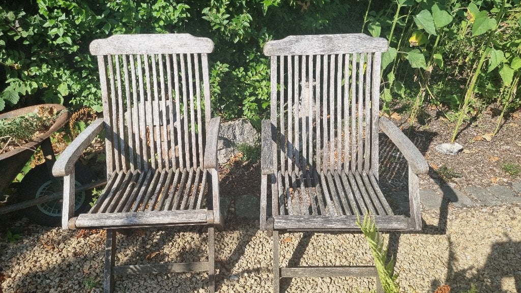 2 Tuinstoel - zetels - teak, Tuin en Terras, Ophalen, Gebruikt, Teakhout, Inklapbaar
