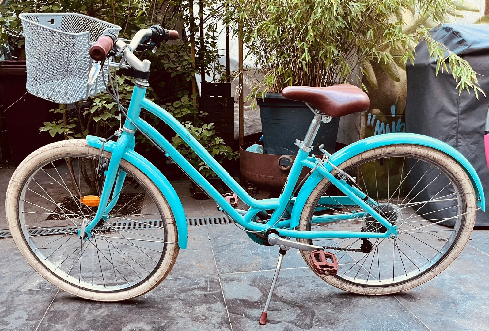 Lichtblauwe fiets meisje (9-10 jaar), Ophalen, Gebruikt, Schijfrem, Handrem