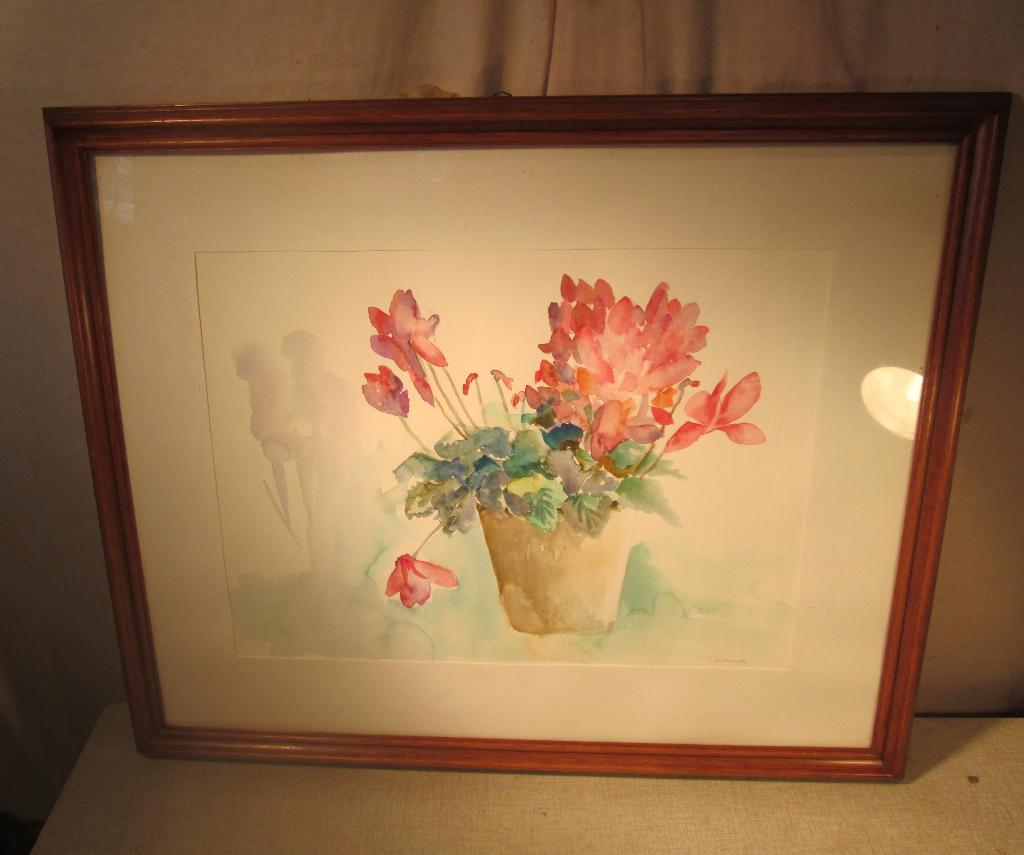 Mooi Geschilderd Aquarel 'Bloemen in Emmer' - Hellemans, Antiek en Kunst, Ophalen of Verzenden