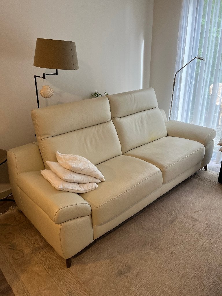 Witte leren zetel, Maison & Meubles, Canapés | Salons, 200 à 250 cm, Banc droit, Comme neuf, Enlèvement
