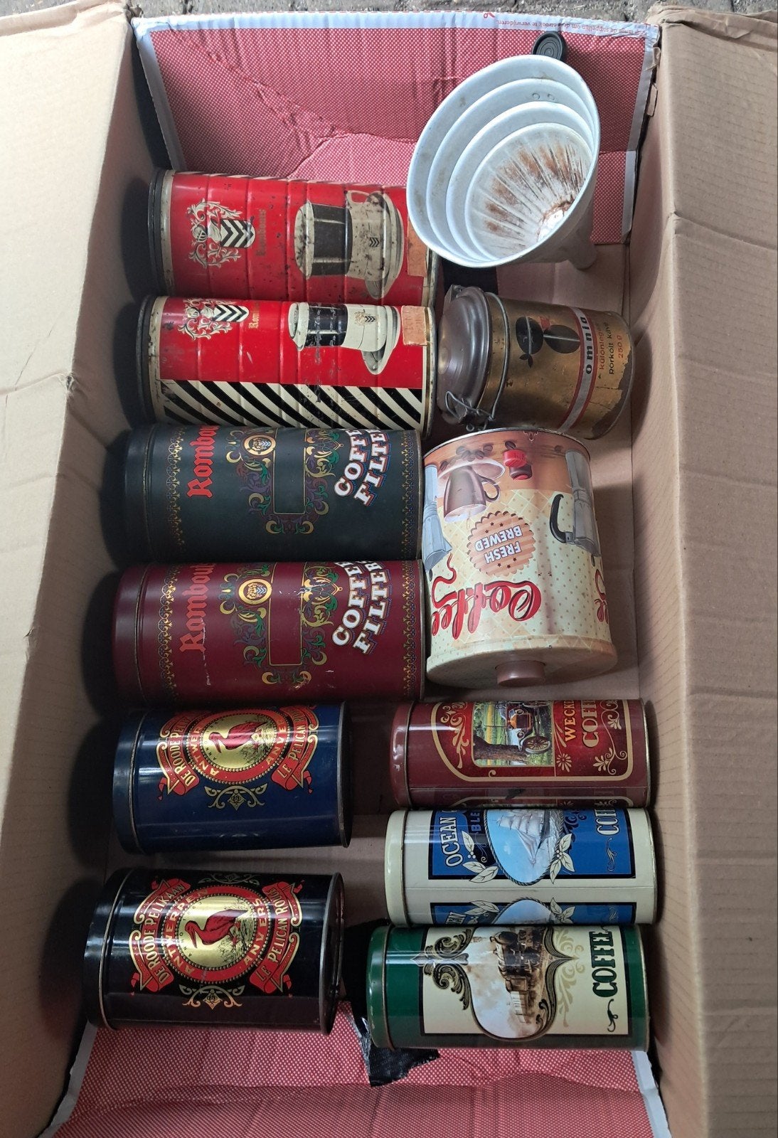 oude koffie blikken 12stuks, Verzamelen, Ophalen, Gebruikt, Koffie