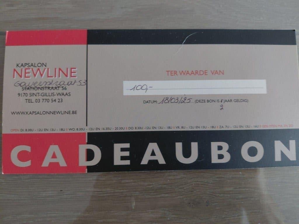 Cadeaubon kappersbehandeling, Eén persoon, Cadeaubon, Warenhuis- of Winkelbon